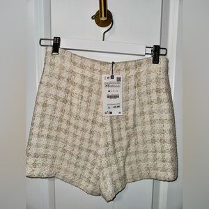 Zara Textured Weave Plaid Shorts